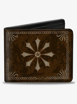 Western Whiskey Star with Text Shadow Repeat Bifold Wallet