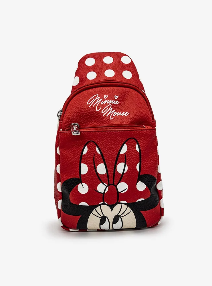 Disney Minnie Mouse Face Close Up with Polka Dots Crossbody Bag