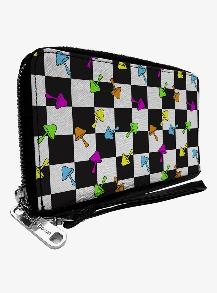 Mushrooms Scattered Checker Zip Around Wallet