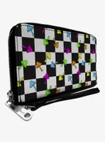 Mushrooms Scattered Checker Zip Around Wallet