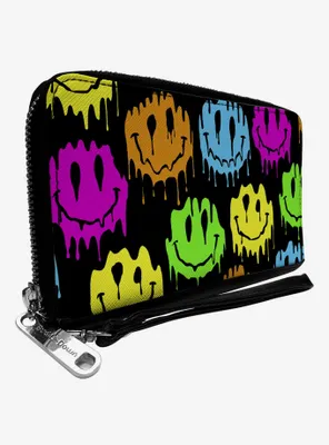 Smiley Face Melted Repeat Zip Around Wallet