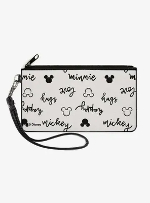 Disney Mickey and Minnie Mouse Script Doodles Canvas Zip Clutch Wallet