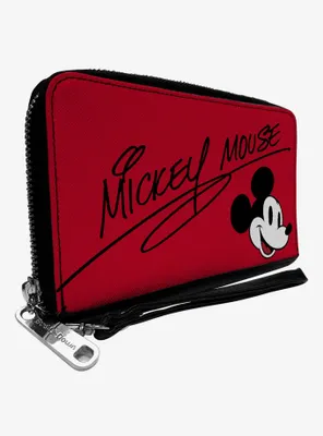 Disney Mickey Mouse Autograph and Smiling Face Zip Around Wallet