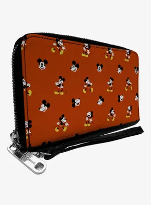 Disney Mickey Mouse Poses and Expressions Scattered Red Zip Around Wallet