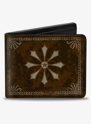 Western Whiskey Star with Text Shadow Repeat Bifold Wallet