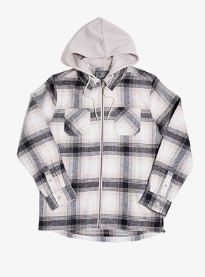 Cream Flannel Hooded Zip Shacket