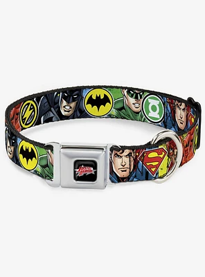 DC Comics Justice League 4 Superhero Close Up Poses Logos Seatbelt Buckle Dog Collar