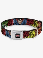 DC Comics Justice League 4 Superhero Poses Scattered Seatbelt Buckle Dog Collar