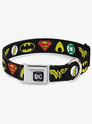 DC Comics Justice League Superhero Logos Seatbelt Buckle Dog Collar