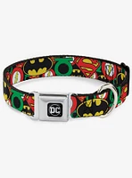 DC Comics Justice League Stacked Logos Seatbelt Buckle Dog Collar
