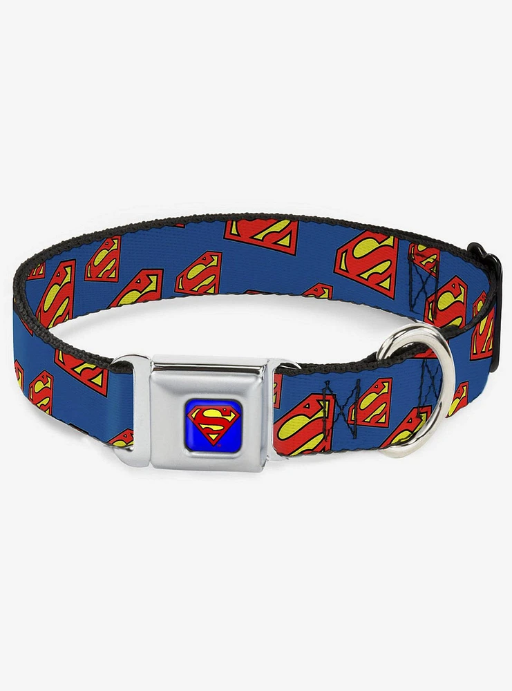 DC Comics Justice League Super Shield Diagonal Royal Seatbelt Buckle Dog Collar