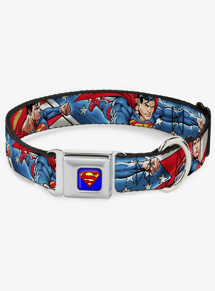 DC Comics Justice League Superman Action Poses Stars Stripes Seatbelt Buckle Dog Collar