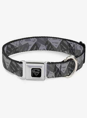 DC Comics Justice League Superman Shield Camouflage Grays Seatbelt Buckle Dog Collar