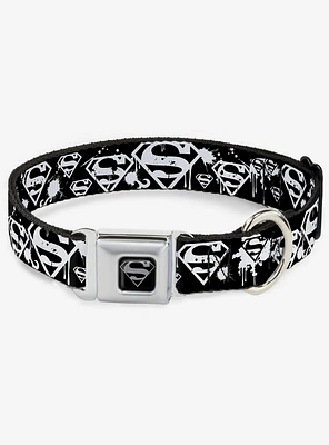 DC Comics Justice League Superman Shield Splatter Seatbelt Buckle Dog Collar