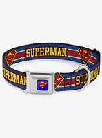 DC Comics Justice League Superman Shield Stripe Blue Yellow Red Seatbelt Buckle Dog Collar