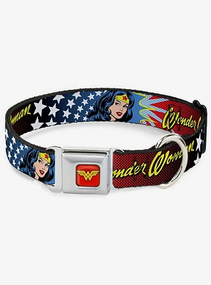 DC Comics Justice League Wonder Woman Face Stars Seatbelt Buckle Dog Collar