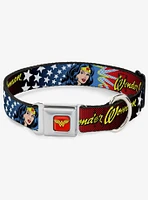 DC Comics Justice League Wonder Woman Face Stars Seatbelt Buckle Dog Collar