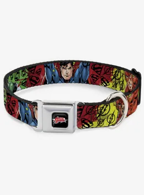 DC Comics Justice League 4 Superhero Poses Scattered Seatbelt Buckle Dog Collar