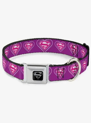 DC Comics Justice League Superman Logo Heart Seatbelt Buckle Dog Collar