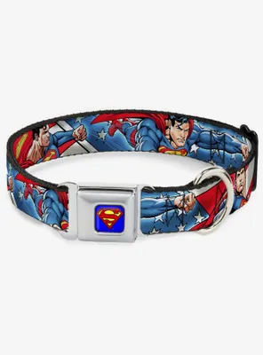 DC Comics Justice League Superman Action Poses Stars Stripes Seatbelt Buckle Dog Collar