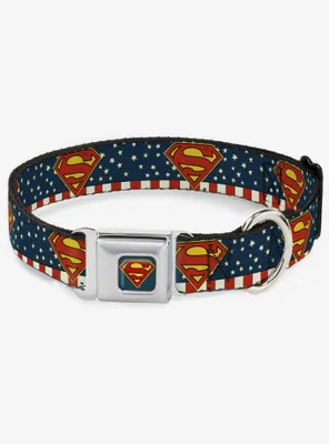 DC Comics Justice League Superman Shield Americana Seatbelt Buckle Dog Collar