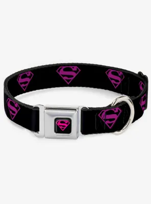 DC Comics Justice League Superman Shield Black Hot Pink Seatbelt Buckle Dog Collar