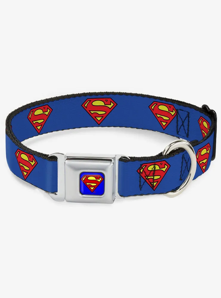 DC Comics Justice League Superman Shield Blue Seatbelt Buckle Dog Collar