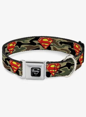 DC Comics Justice League Superman Shield Camo Olive Seatbelt Buckle Dog Collar