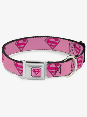 DC Comics Justice League Superman Shield Pink Seatbelt Buckle Dog Collar