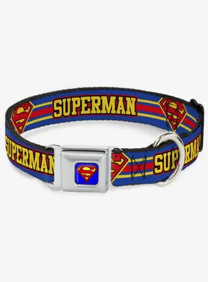 DC Comics Justice League Superman Shield Stripe Blue Yellow Red Seatbelt Buckle Dog Collar