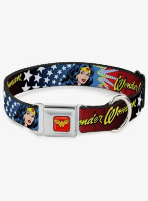 DC Comics Justice League Wonder Woman Face Stars Seatbelt Buckle Dog Collar