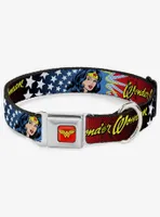 DC Comics Justice League Wonder Woman Face Stars Seatbelt Buckle Dog Collar