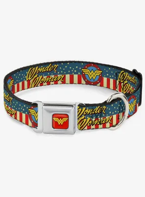 DC Comics Justice League Wonder Woman Logo Americana Seatbelt Buckle Dog Collar