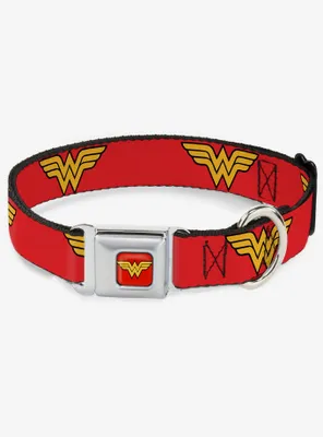 DC Comics Justice League Wonder Woman Logo Red Seatbelt Buckle Dog Collar