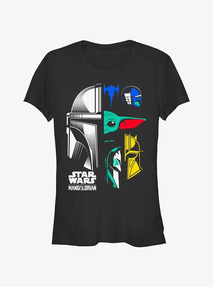 Star Wars The Mandalorian Grogu & Mando Helmet Split Girls T-Shirt