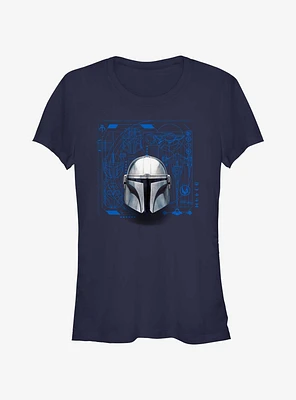 Star Wars The Mandalorian Mando Helmet Schematic Girls T-Shirt