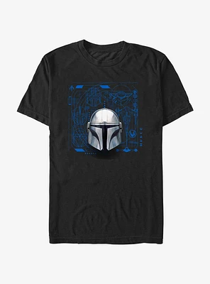 Star Wars The Mandalorian Mando Helmet Schematic T-Shirt