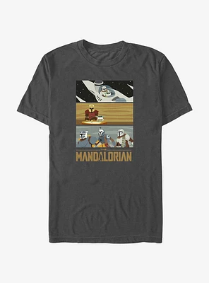 Star Wars The Mandalorian Grogu & Mando Scene Panels T-Shirt