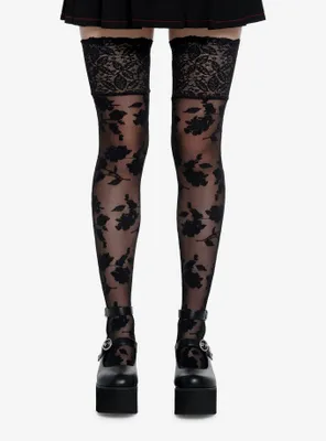 Black Floral Lace Thigh Highs