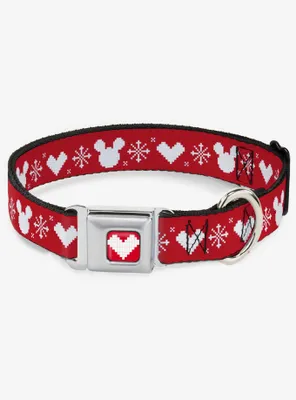 Disney Mickey Mouse Heart Sweater Stitch Seatbelt Buckle Dog Collar
