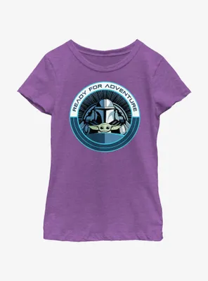 Star Wars The Mandalorian Grogu & Mando Ready For Adventure Badge Youth Girls T-Shirt