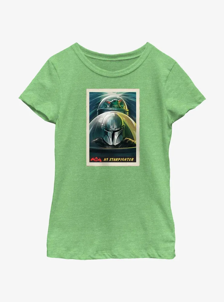 Star Wars The Mandalorian Grogu & Mando N-1 Starfighter Poster Youth Girls T-Shirt