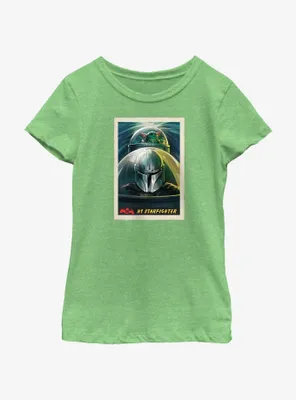 Star Wars The Mandalorian Grogu & Mando N-1 Starfighter Poster Youth Girls T-Shirt