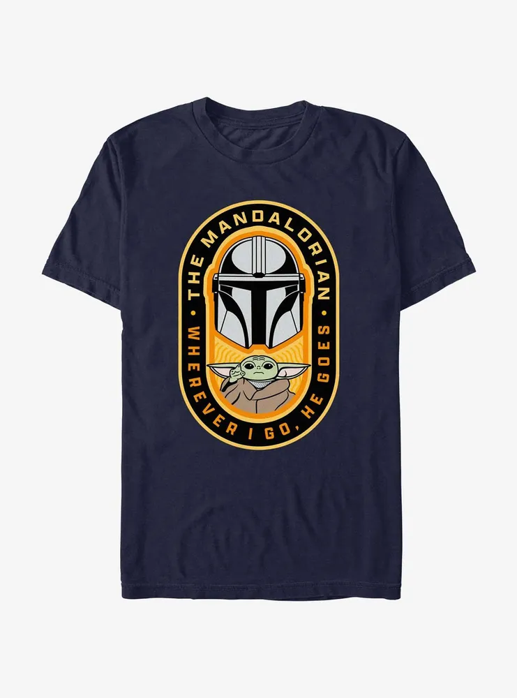 Star Wars The Mandalorian Where I Go, He Goes Badge T-Shirt