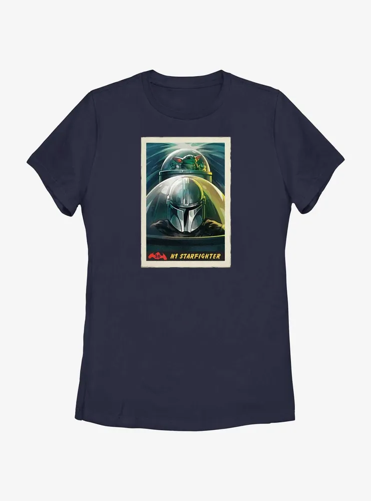 Star Wars The Mandalorian Grogu & Mando N-1 Starfighter Poster Womens T-Shirt