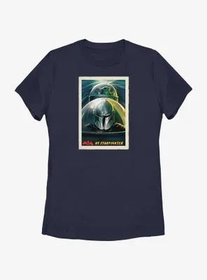 Star Wars The Mandalorian Grogu & Mando N-1 Starfighter Poster Womens T-Shirt