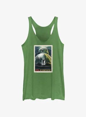 Star Wars The Mandalorian Grogu & Mando N-1 Starfighter Poster Womens Tank Top