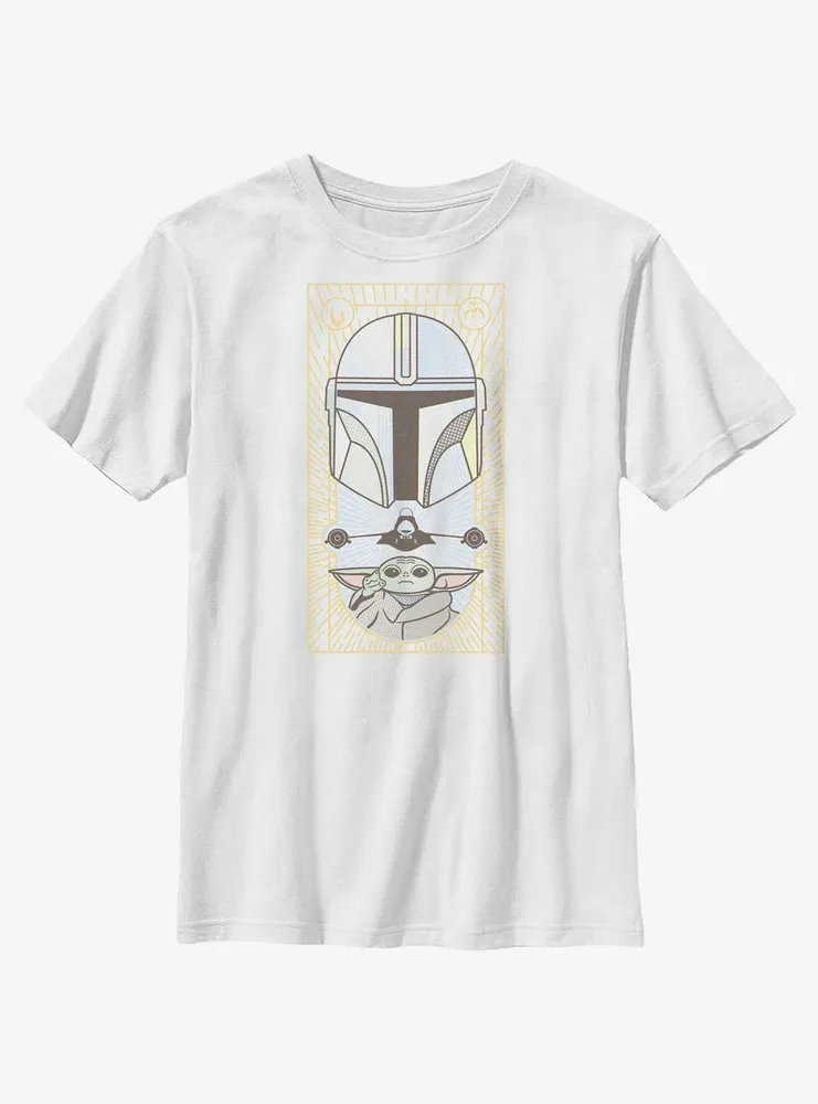 Star Wars The Mandalorian Grogu & Mando Clan Mudhorn Card Youth T-Shirt