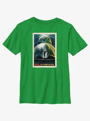 Star Wars The Mandalorian Grogu & Mando N-1 Starfighter Poster Youth T-Shirt
