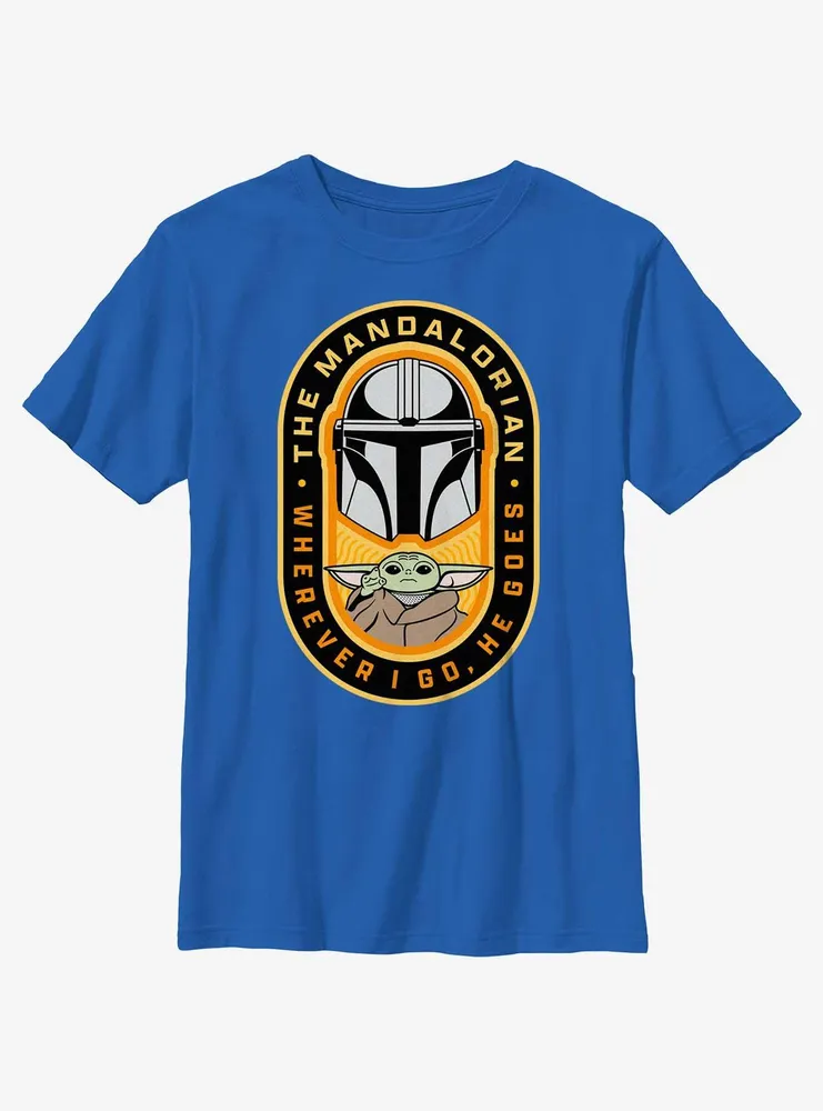 Star Wars The Mandalorian Where I Go, He Goes Badge Youth T-Shirt